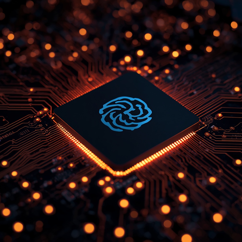 Close-up of a high-performance computer processor with light circuits glowing intensely, representing artificial intelligence and advanced computing